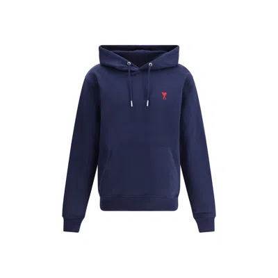 Ami Alexandre Mattiussi Ami Navy Blue Cotton Jersey Hoodie With Signature Monogram