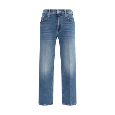 Mother Jeans The Rerun Zip Sneak With Belt Loops And Logo Embroidery On The Back In Blue Denim For Women