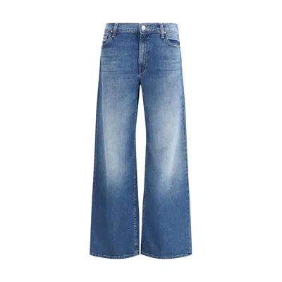 Mother Jeans The Rerun Zip Sneak With Belt Loops And Logo Embroidery On The Back In Blue Denim For Women