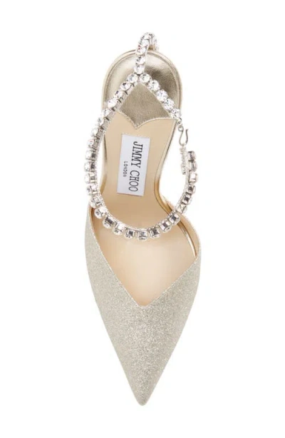 Jimmy Choo Saeda Glitter Crystal Ankle Strap Pointed Toe Pump In Silver