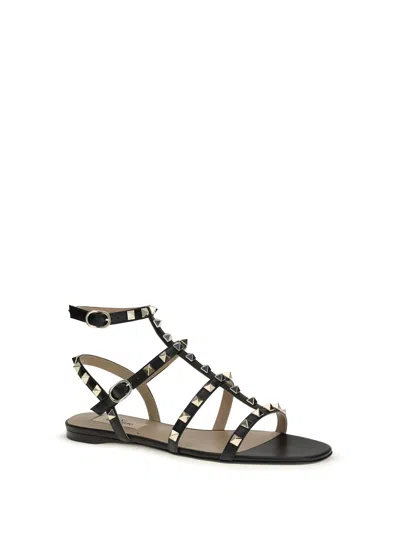 Valentino Rockstud Caged Leather Ankle Strap Sandal In Black