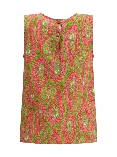 Etro Paisley Foliage Sleeveless Top Button Detail In Multi