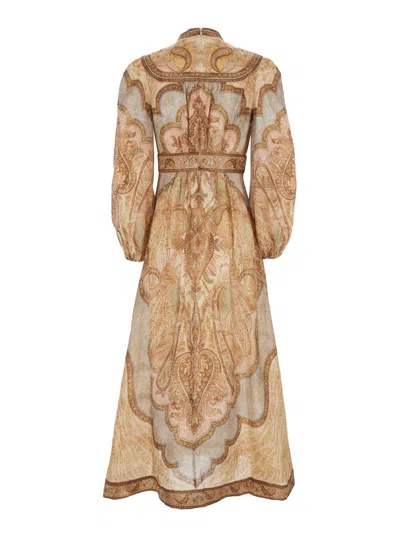Zimmermann Womens Wanderlust Plunge Linen Midi Dress Tapestry Multi In Brown