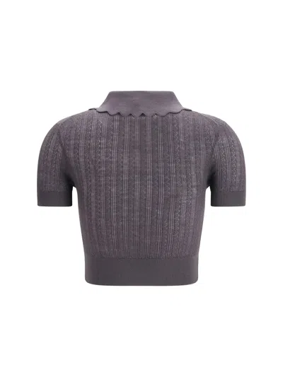 Self-portrait Cropped Top With A Scalloped Collar With Floral Embroidery In Brown