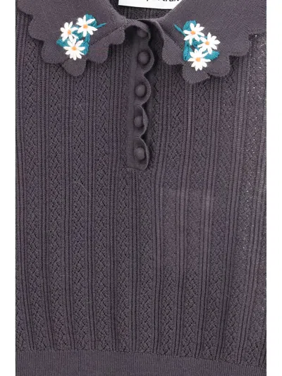 Self-portrait Cropped Top With A Scalloped Collar With Floral Embroidery In Brown