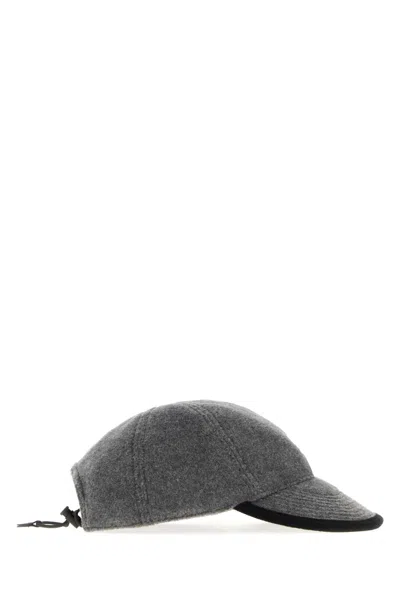 Miu Miu Grey Flannel Baseball Cap In Gray
