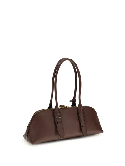 Pinko Bowling Bag Horizontal Big Brown Handbag With Adjustable And Removable Shoulder Strap And Padl In Brown