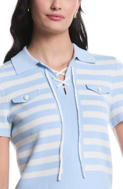 Laundry By Shelli Segal Tie Front Short Sleeve Top In Blue