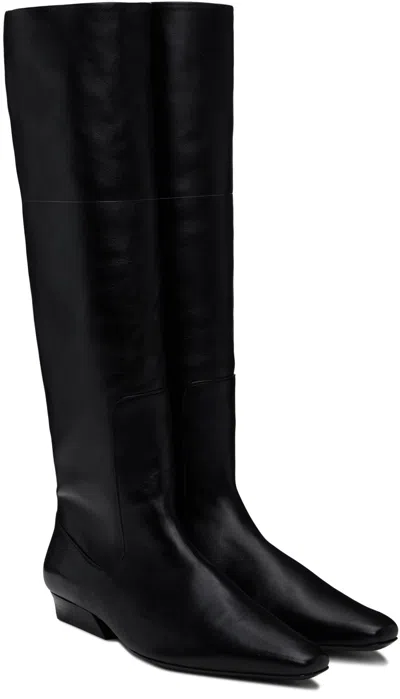 Staud Wally Leather Flat Knee-high Boots In Black