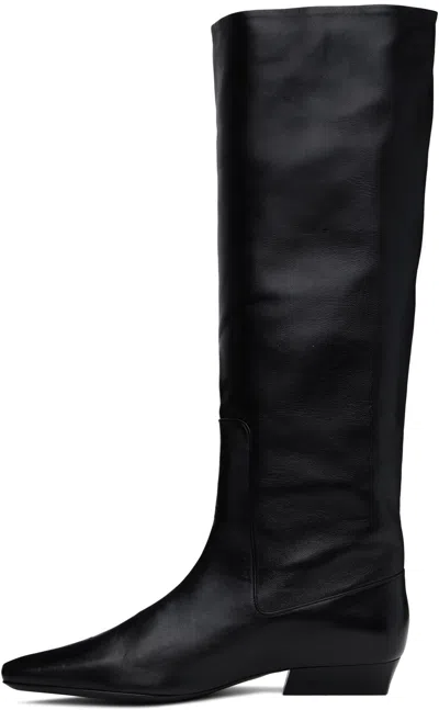 Staud Wally Leather Flat Knee-high Boots In Black