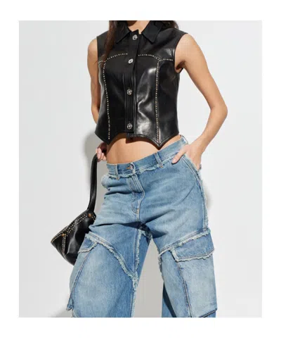 Versace Stud-embellished Button-up Gilet In Black