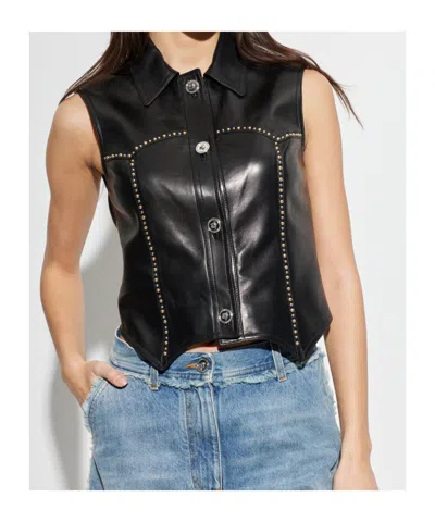 Versace Stud-embellished Button-up Gilet In Black
