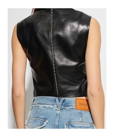 Versace Stud-embellished Button-up Gilet In Black