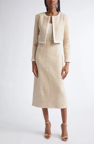 St John St. John Satin Frame Metallic Latte Tweed Jacket In Multi