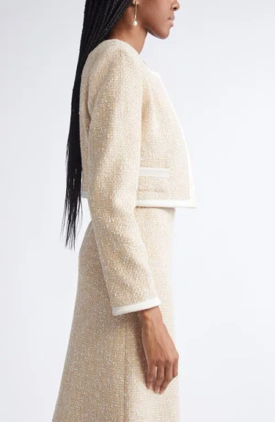 St John St. John Satin Frame Metallic Latte Tweed Jacket In Multi