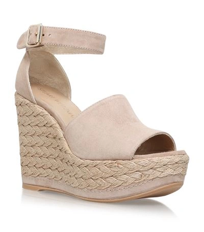 Stuart Weitzman Sohojute Suede Wedge Sandals In Beige