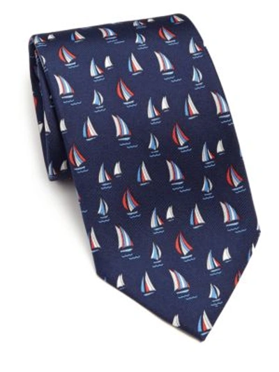 Ferragamo Sailboat-print Silk Tie In Navy