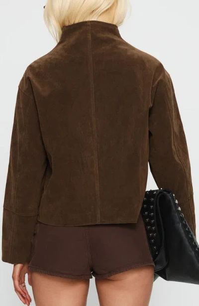 Princess Polly Faux Suede Funnel Neck Zip Up Cropped Jacket In Brown