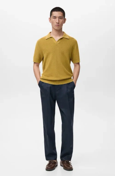 Mango Structured Knit Polo In Yellow