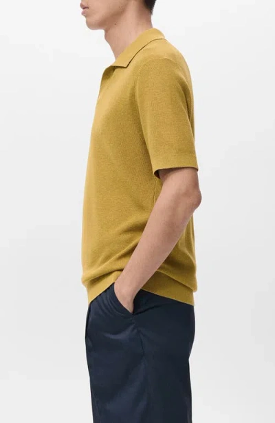 Mango Structured Knit Polo In Yellow