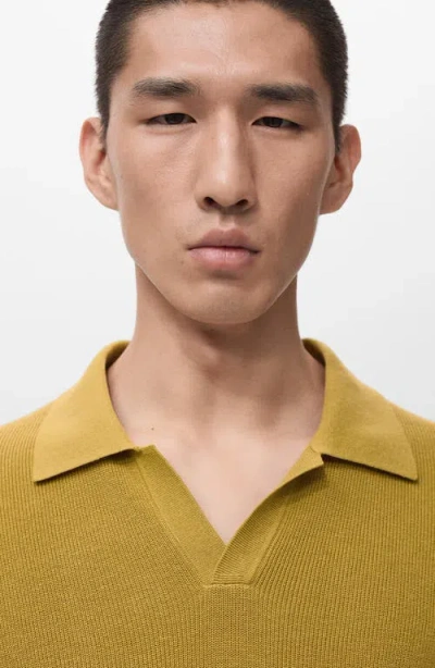 Mango Structured Knit Polo In Yellow