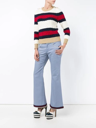 Shop Gucci Shoulder Embellished Striped Jumper