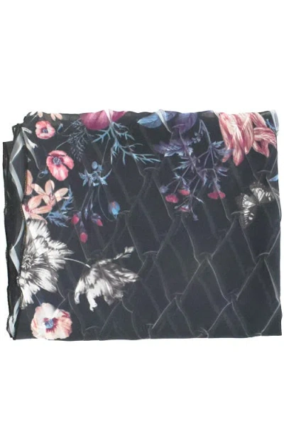 Komarov Painted Floral Chiffon Basket Shawl In Black