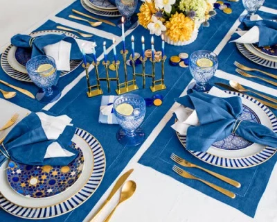 Solino Home Linen Table Runner In Blue
