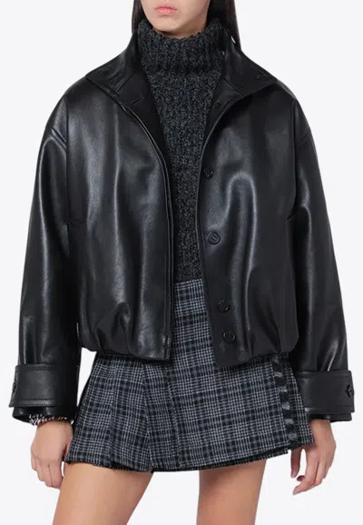 Durazzi Milano Leather Bomber Jacket In Black