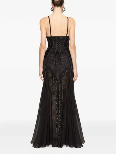 蕾丝拼接紧身胸衣式超长连衣裙