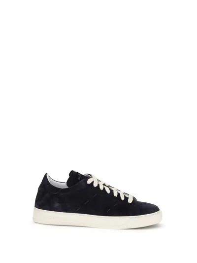 Kiton Blue Calf Leather Bos Taurus Low Top Sneakers In Black