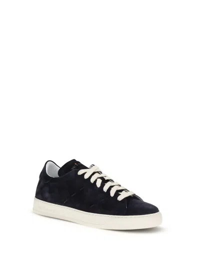 Kiton Blue Calf Leather Bos Taurus Low Top Sneakers In Black