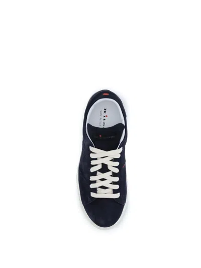 Kiton Blue Calf Leather Bos Taurus Low Top Sneakers In Black