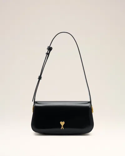 Ami Alexandre Mattiussi Ami Paris Women Leather Shoulder Bag With Metal Logo On The Front In Black