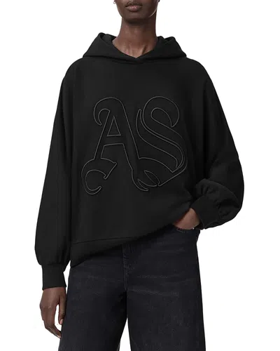Allsaints Womens Black Artia Logo-embroidered Cotton Hoody In Black