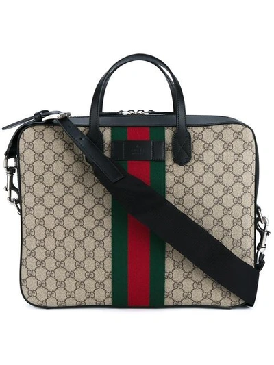 Gucci Web Gg Supreme Laptop Bag In Beige | ModeSens