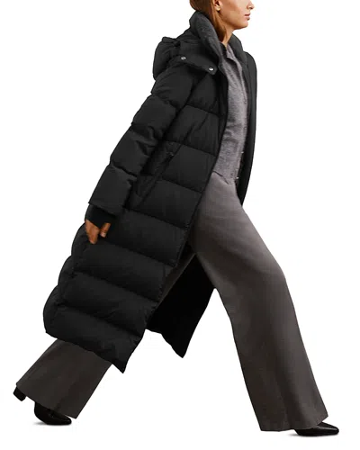 Reiss Colette Longline Puffer Coat With Removable Hood In Black