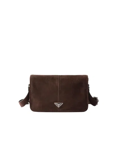 Prada Suede Shoulder Bag In Brown