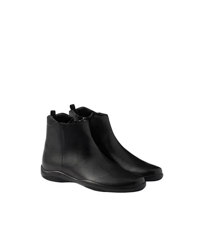 Prada Leather Ankle Boots Smooth Finish Pull Tab In Black