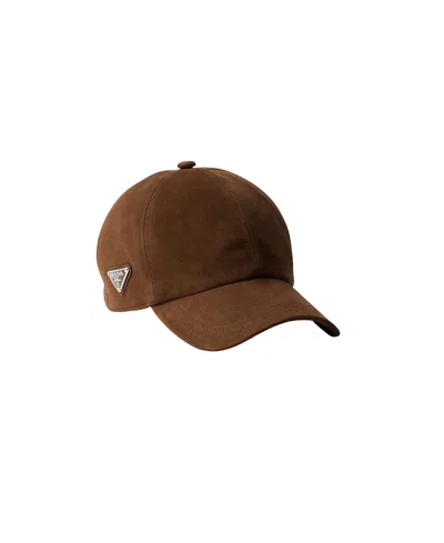 Prada Triangle Logo Suede Baseball Cap In Brown