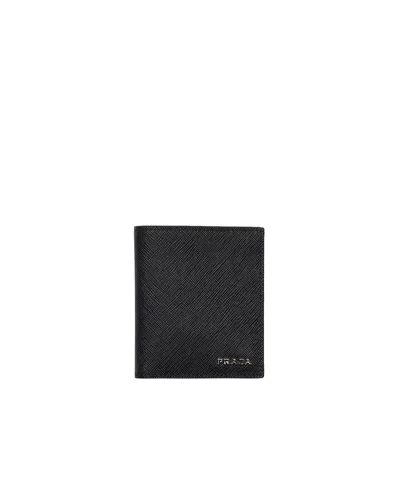 Prada Saffiano Leather Logo Wallet In Black