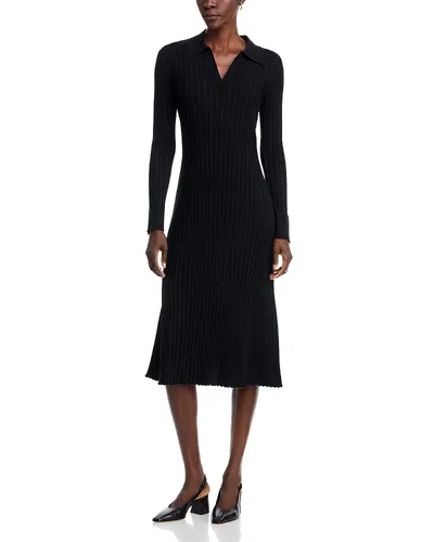 Single Thread Collared Midi Sweater Dress In Black