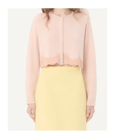 Valentino Wool Cardigan With Lace Woman Pink Xs In Brown