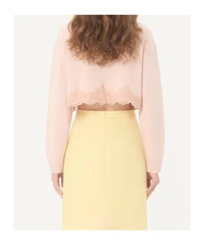 Valentino Wool Cardigan With Lace Woman Pink Xs In Brown