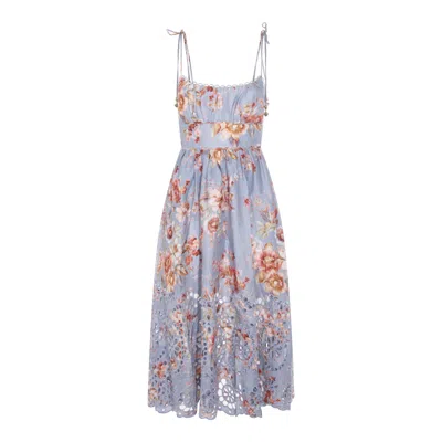 Zimmermann Womens Chambray Floral Awaken Picnic Floral Linen Midi Dress Xxs In Blue