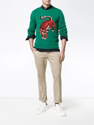 Gucci Intarsia Tiger Jumper in Green for Men