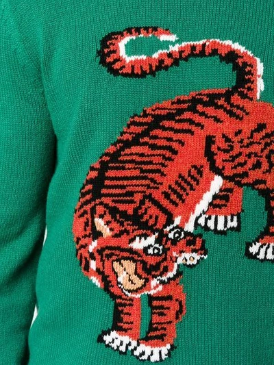 Gucci Crewneck Sweater W/tiger Intarsia, Green