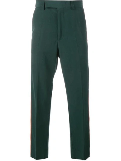 Gucci Slim-fit Velvet-trimmed Wool Trousers In Green