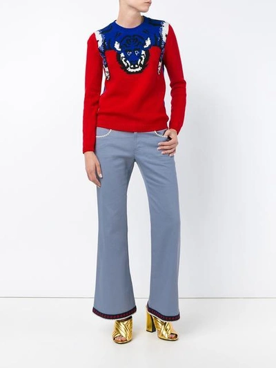 Shop Gucci Tiger Knit Jumper In Red