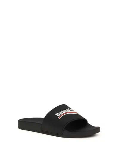 Balenciaga Embossed Logo Slip-on Sandals With Moulded Footbed In Black